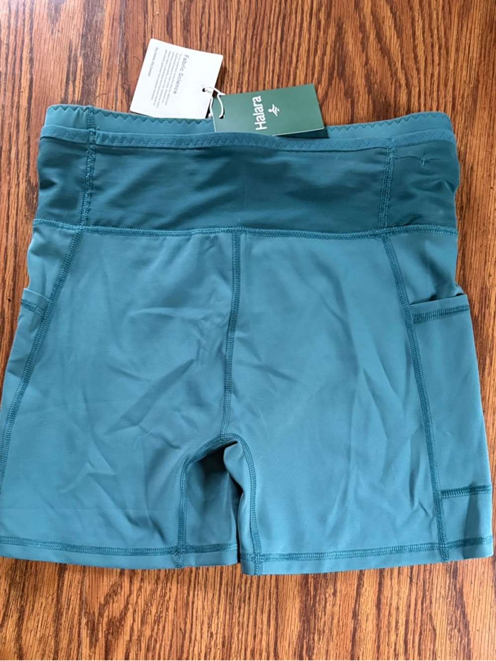 HALARA Teal High-Rise Athletic Bike Shorts with Side Pockets